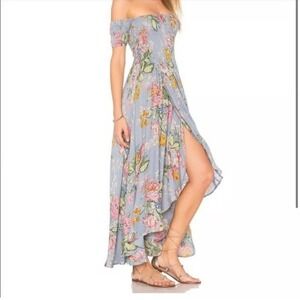 AUGUSTE The Label EUC Boheme Goddess Blue Floral Off-Shoulder Maxi Dress US 2/SM